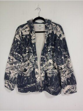 BDG Urban Outfitters Hooded Fleece Jacket Pocketed Design Mountain Print XS
